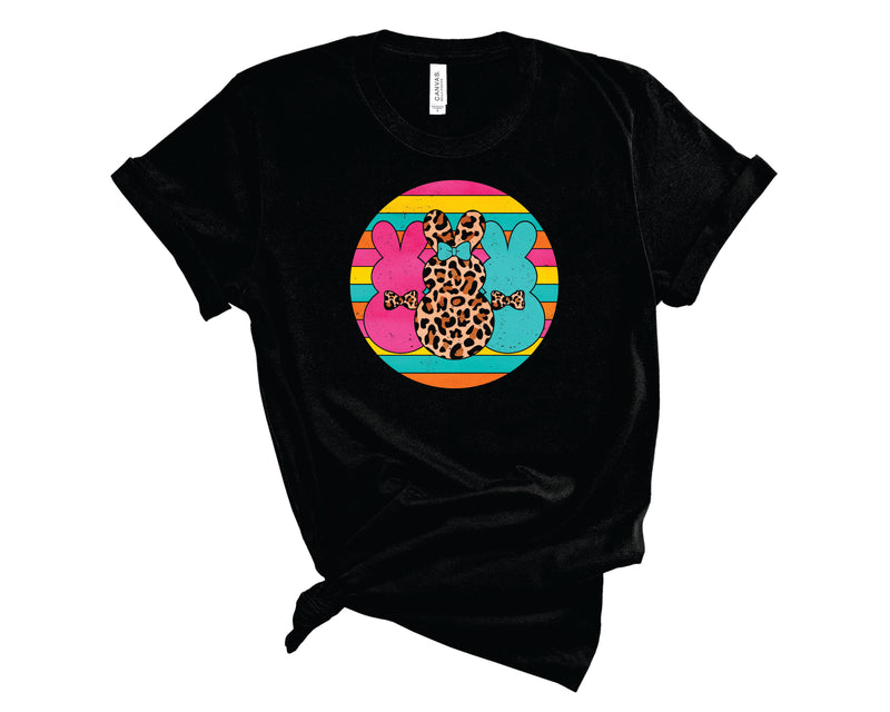 Triple Bunnies Circle Leopard Bright - Graphic Tee