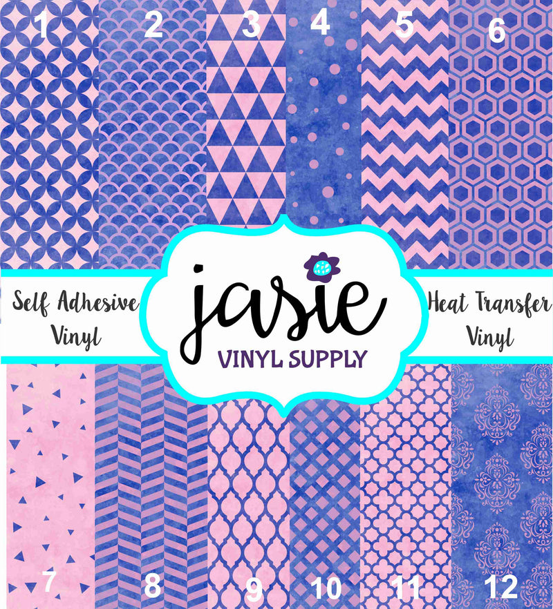 Pink & Blue Watercolor Designs Printed Vinyl