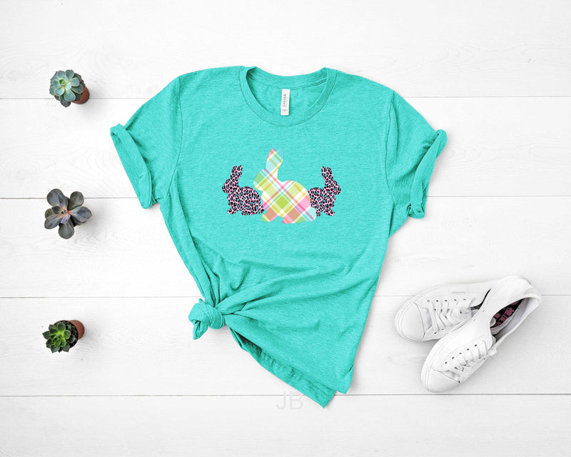 Easter Bunnies Plaid Pink/Teal Leopard - Transfer