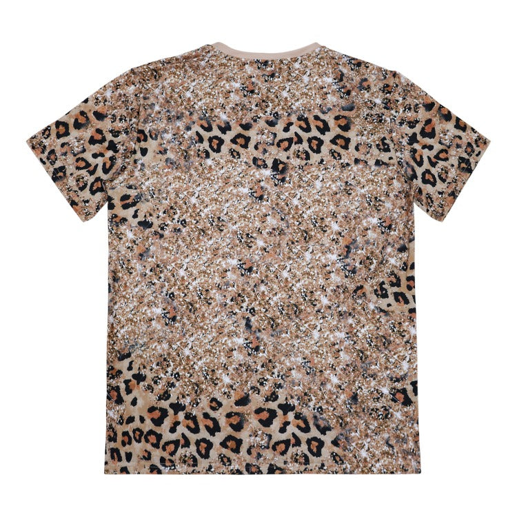 Polyester Bleach T-Shirt - Gold Glitter Leopard