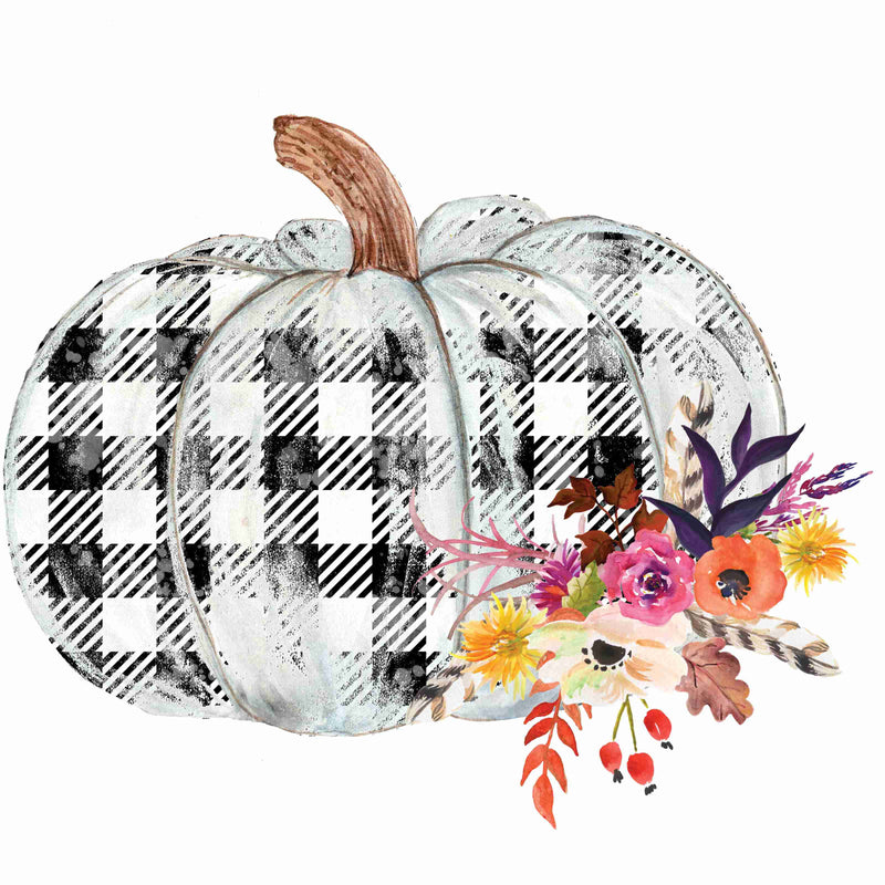 Pumpkin Floral Black/white plaid- Transfer Only