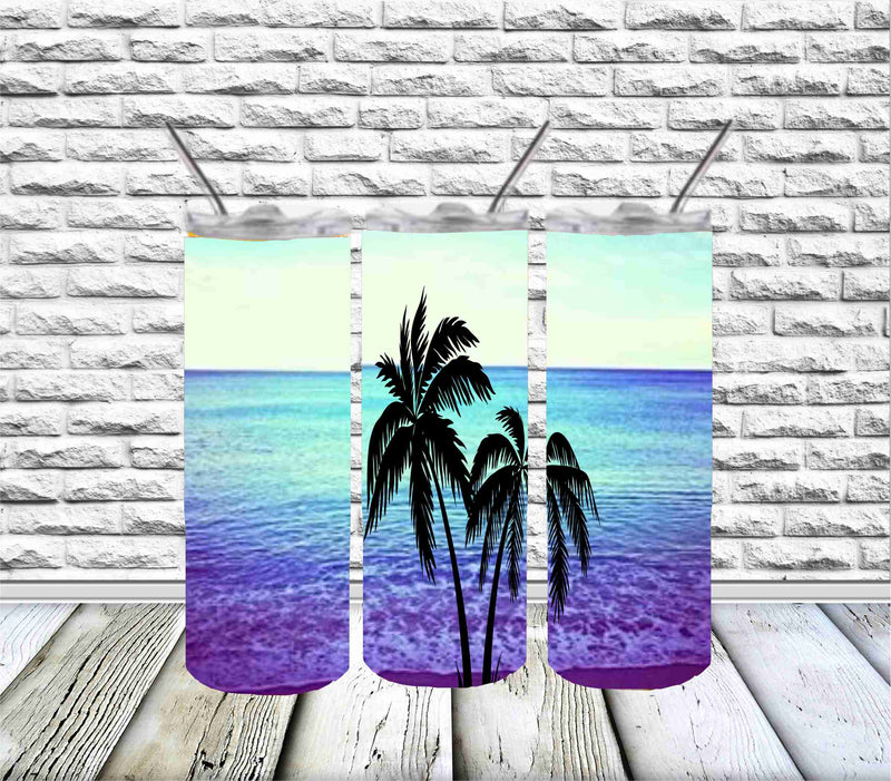 Beach with Palm Tree - Tumbler