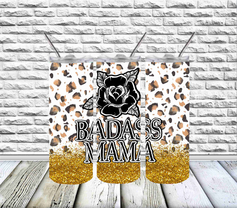 Glitter Leopard Badass Momma - Tumbler