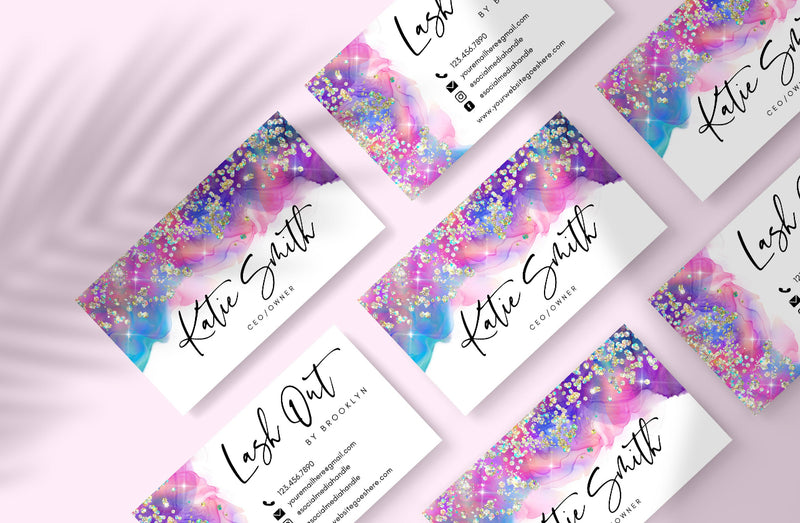 Pink Purple Holographic Business Card