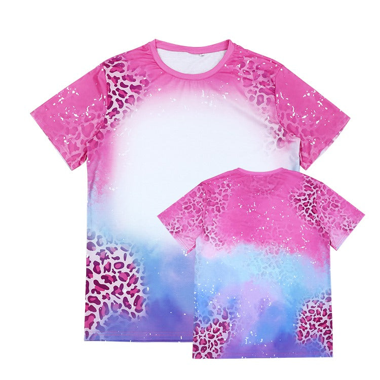 Polyester Bleach T-Shirt - pink/blue/purple leopard