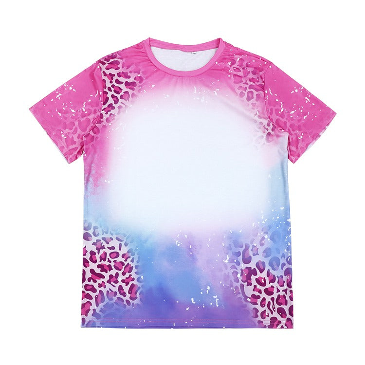 Polyester Bleach T-Shirt - pink/blue/purple leopard