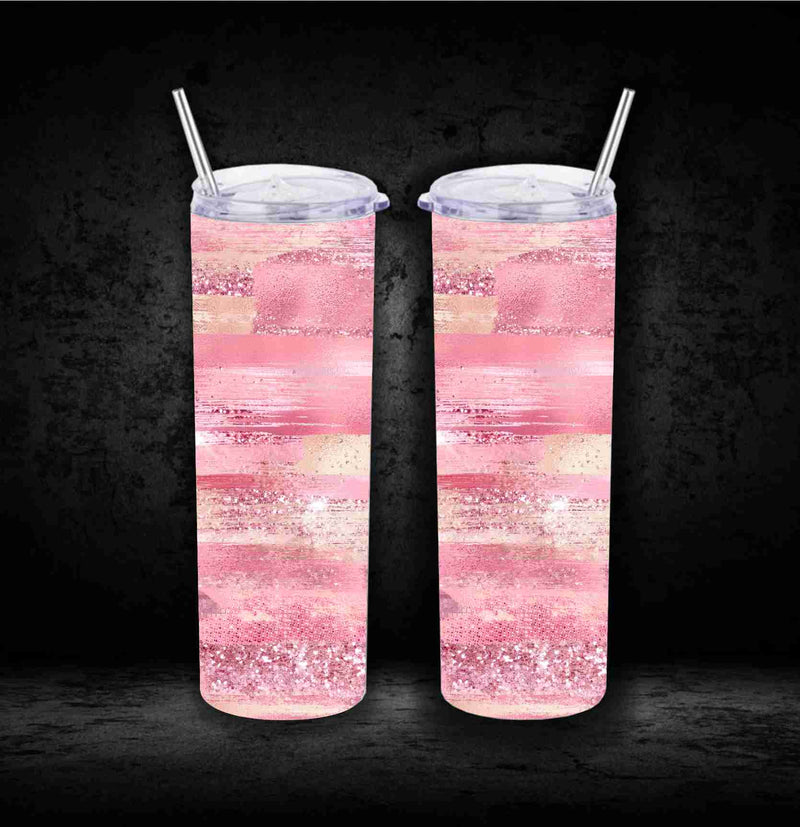 20 Skinny Sublimation Wrap- Pink Glitter Brush Stroke