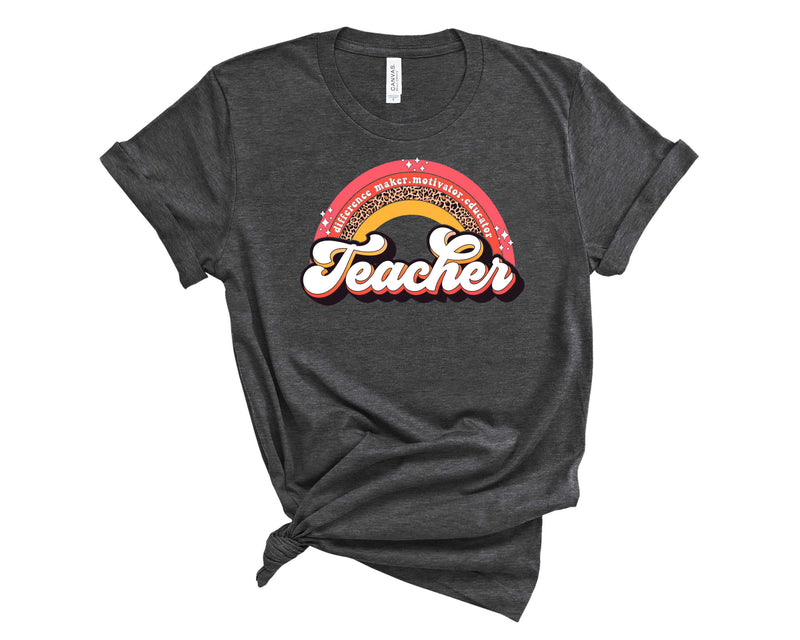 teacher leopard rainbow retro - Graphic Tee