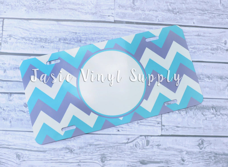 License Plate-Grey/Teal Chevron Print